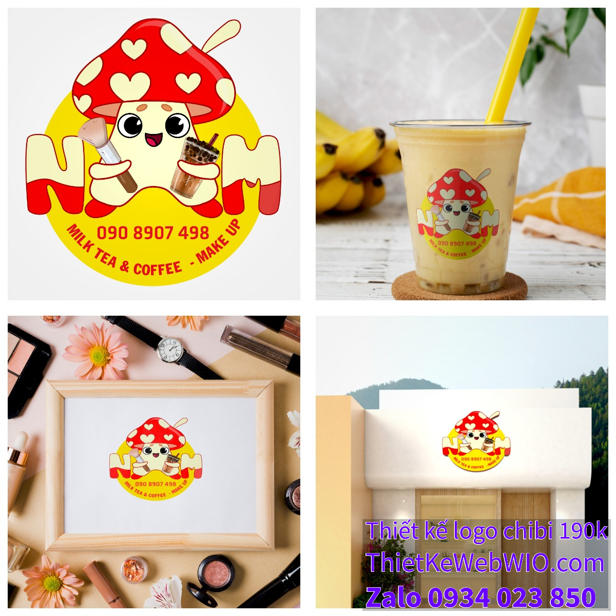 Thiết kế logo vẽ CHIBI trà sữa, chipi ăn vặt 190k cute hoạt hình người