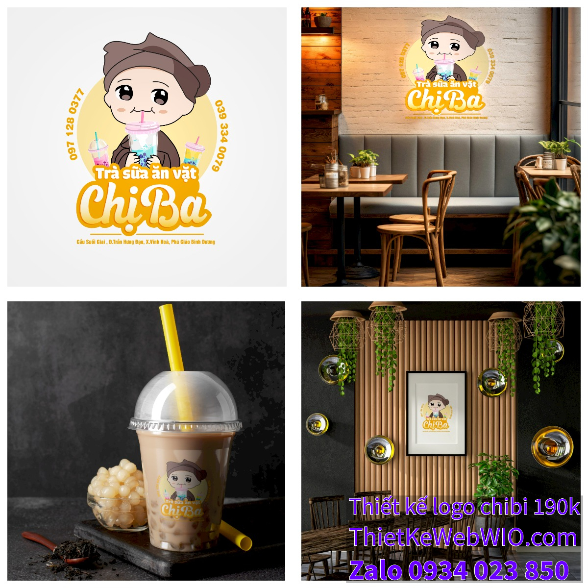 Thiết kế logo vẽ CHIBI trà sữa, chipi ăn vặt 190k cute hoạt hình người