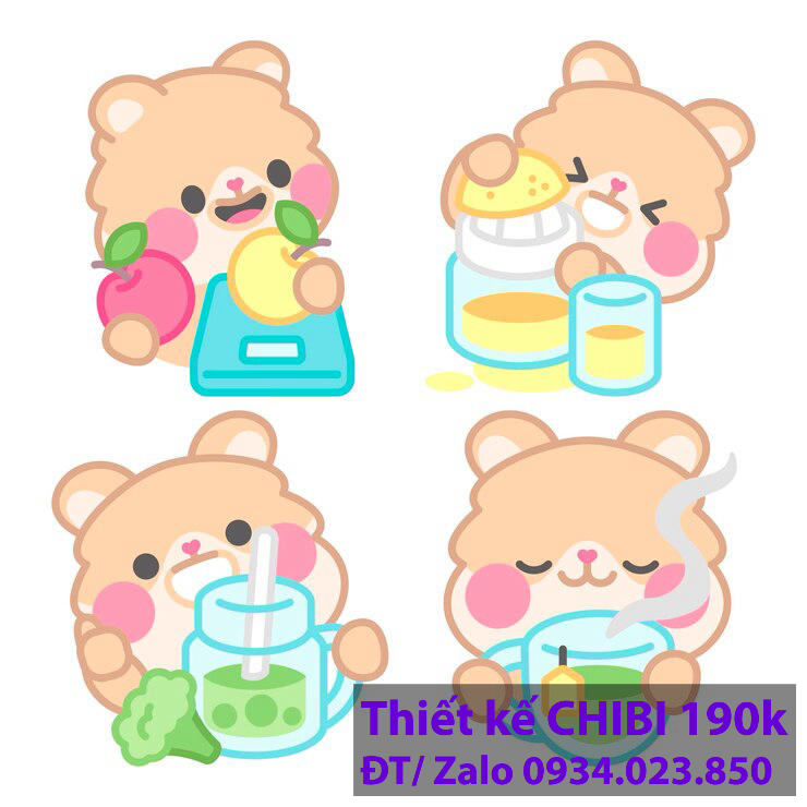 Thiết kế logo vẽ CHIBI trà sữa, chipi ăn vặt 190k cute hoạt hình người