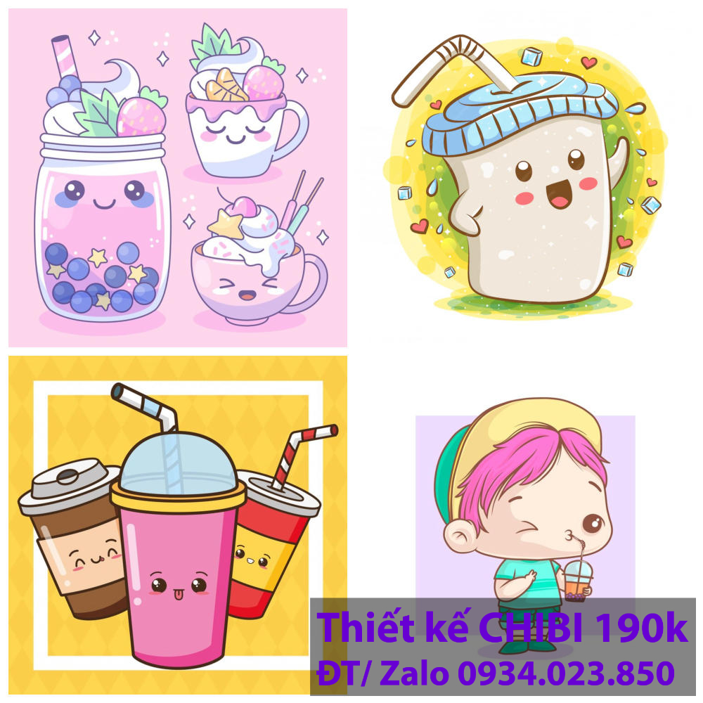 Thiết kế logo vẽ CHIBI trà sữa, chipi ăn vặt 190k cute hoạt hình người