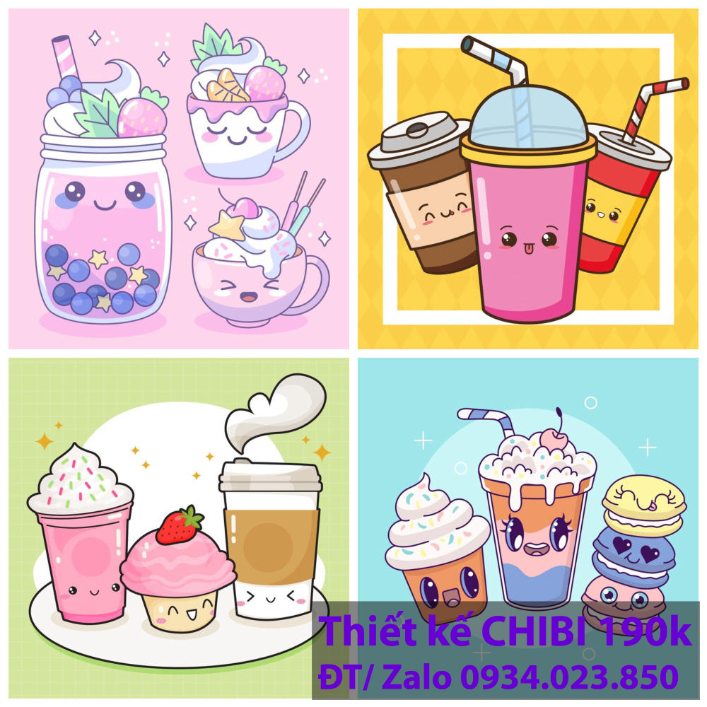 Thiết kế logo vẽ CHIBI trà sữa, chipi ăn vặt 190k cute hoạt hình người