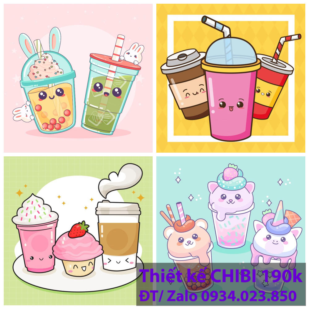 Thiết kế logo vẽ CHIBI trà sữa, chipi ăn vặt 190k cute hoạt hình người