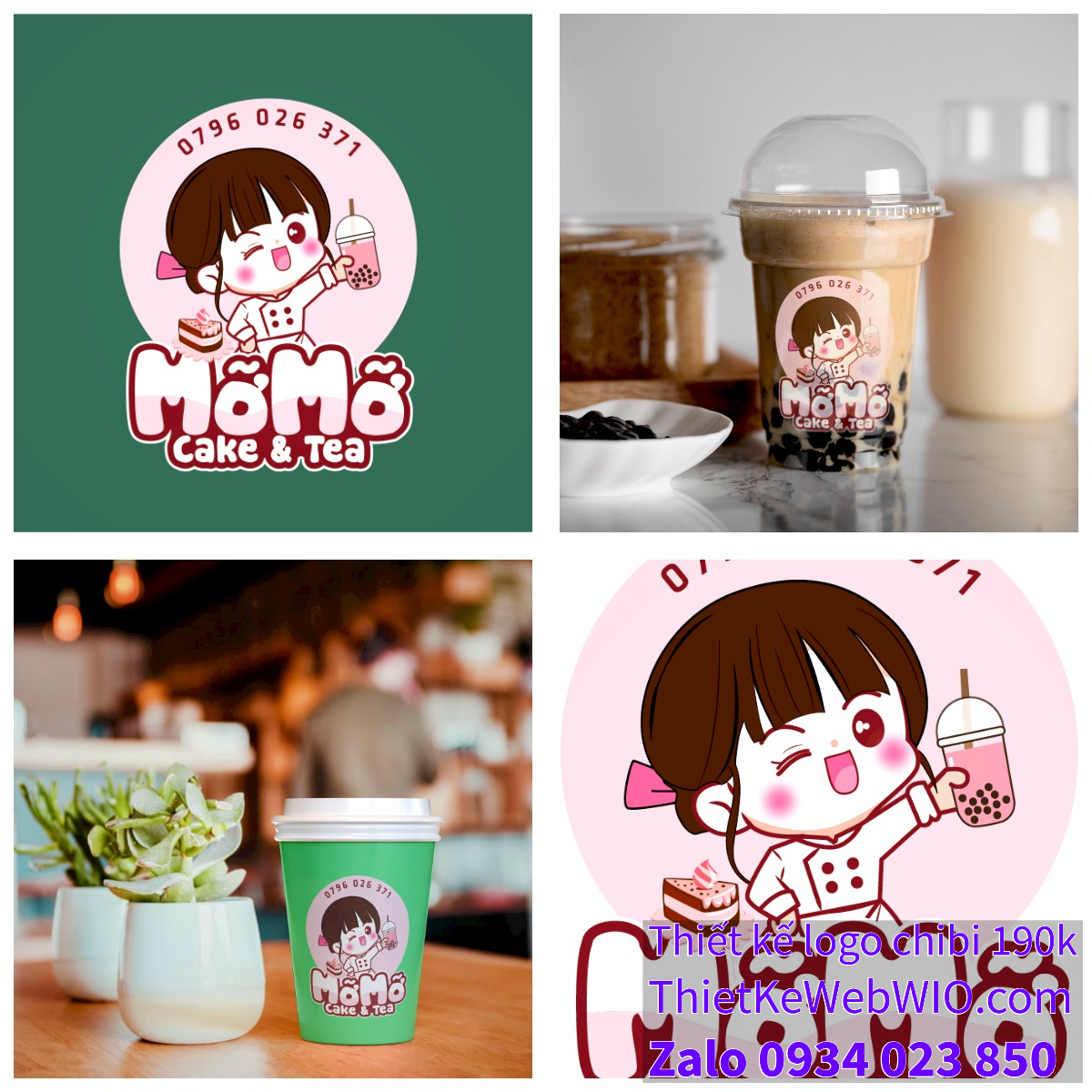 Thiết kế logo vẽ CHIBI trà sữa, chipi ăn vặt 190k cute hoạt hình người