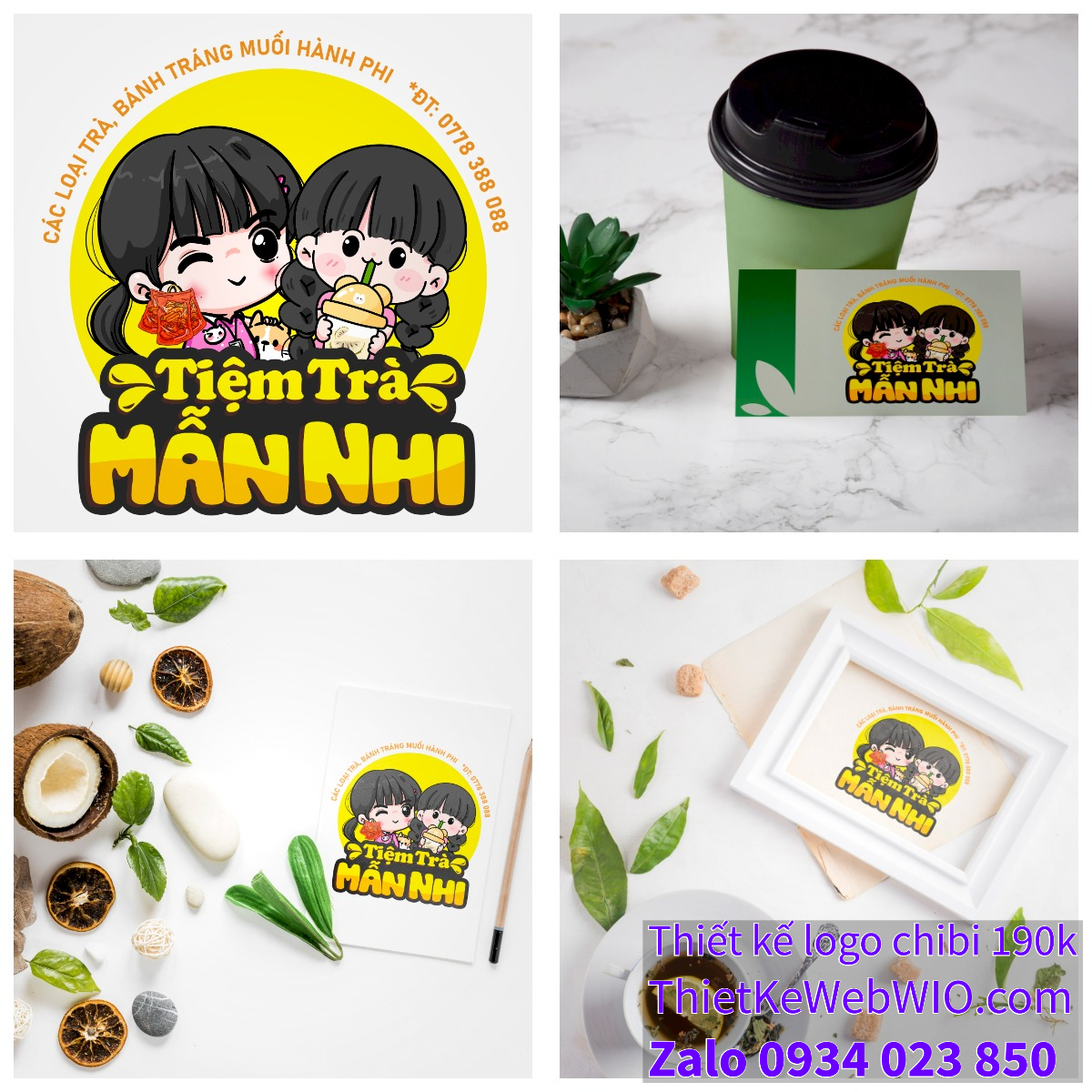 Thiết kế logo vẽ CHIBI trà sữa, chipi ăn vặt 190k cute hoạt hình người