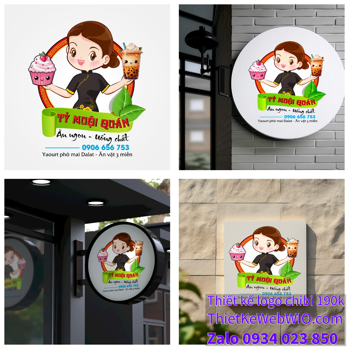 Thiết kế logo vẽ CHIBI trà sữa, chipi ăn vặt 190k cute hoạt hình người