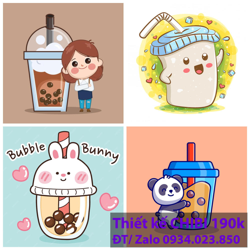 Thiết kế logo vẽ CHIBI trà sữa, chipi ăn vặt 190k cute hoạt hình người