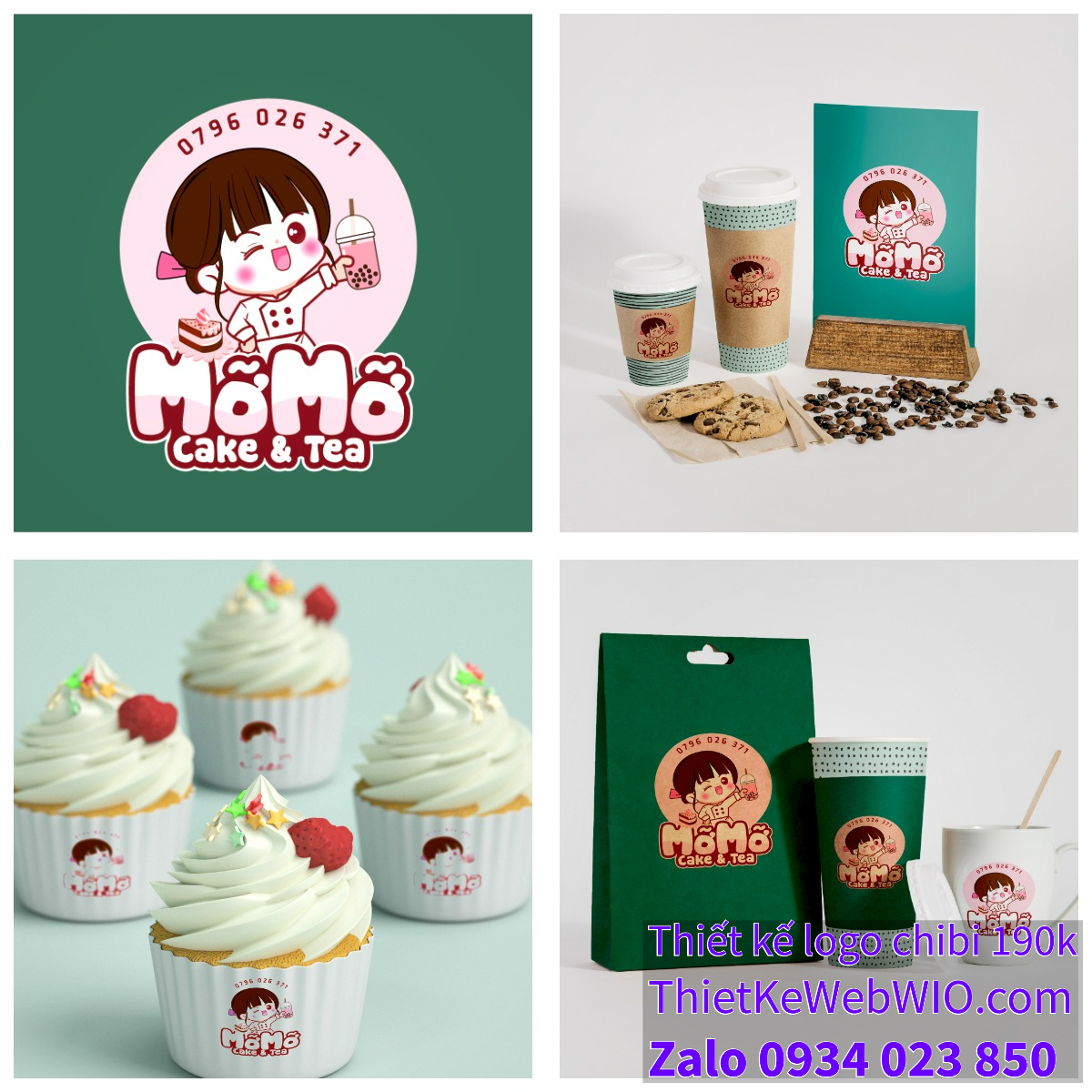 Thiết kế logo vẽ CHIBI trà sữa, chipi ăn vặt 190k cute hoạt hình người