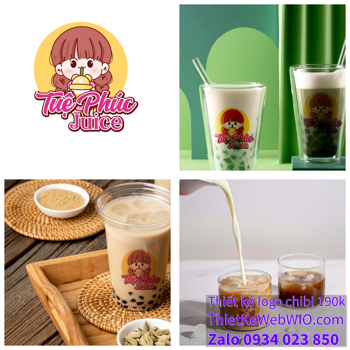 Thiết kế logo vẽ CHIBI trà sữa, chipi ăn vặt 190k cute hoạt hình người