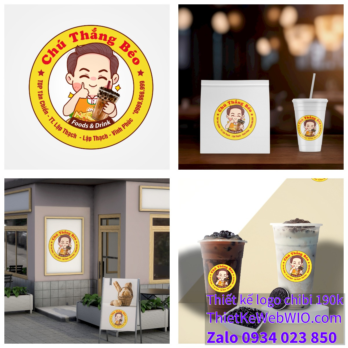 Thiết kế logo vẽ CHIBI trà sữa, chipi ăn vặt 190k cute hoạt hình người