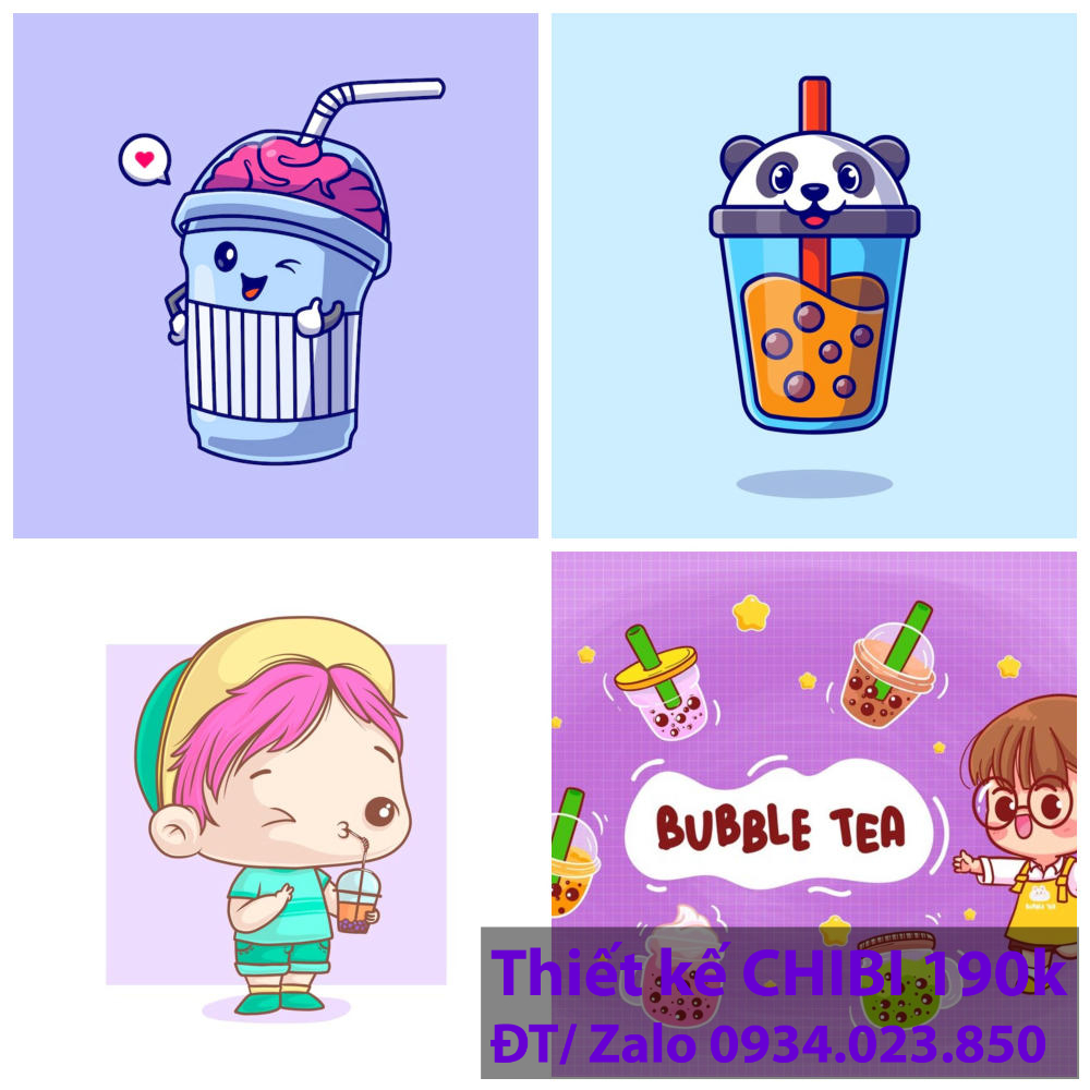 Thiết kế logo vẽ CHIBI trà sữa, chipi ăn vặt 190k cute hoạt hình người