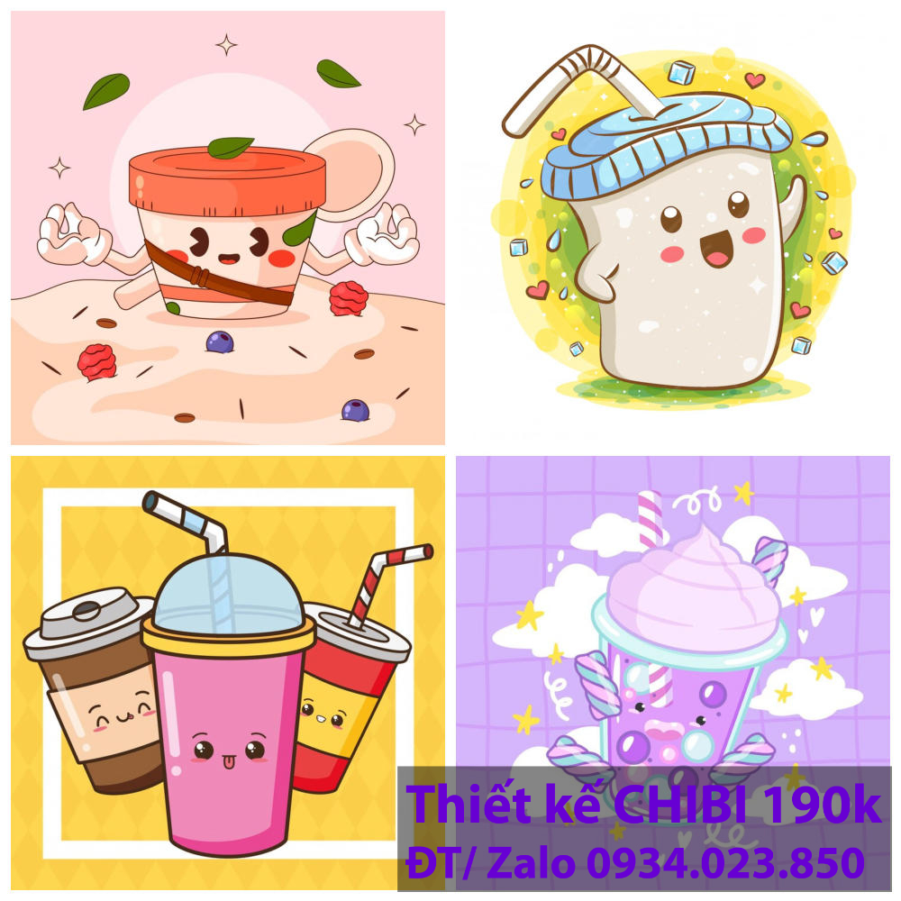 Thiết kế logo vẽ CHIBI trà sữa, chipi ăn vặt 190k cute hoạt hình người