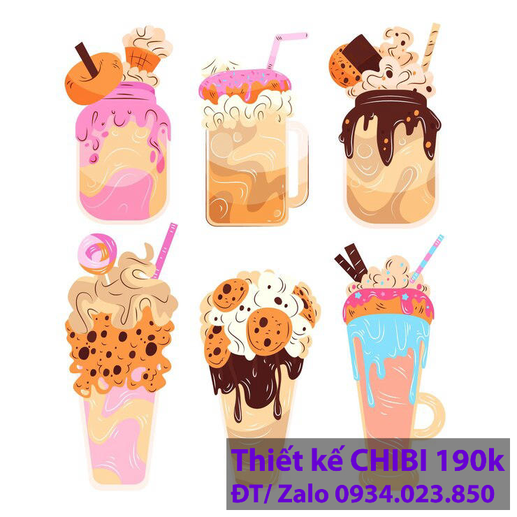 Thiết kế logo vẽ CHIBI trà sữa, chipi ăn vặt 190k cute hoạt hình người