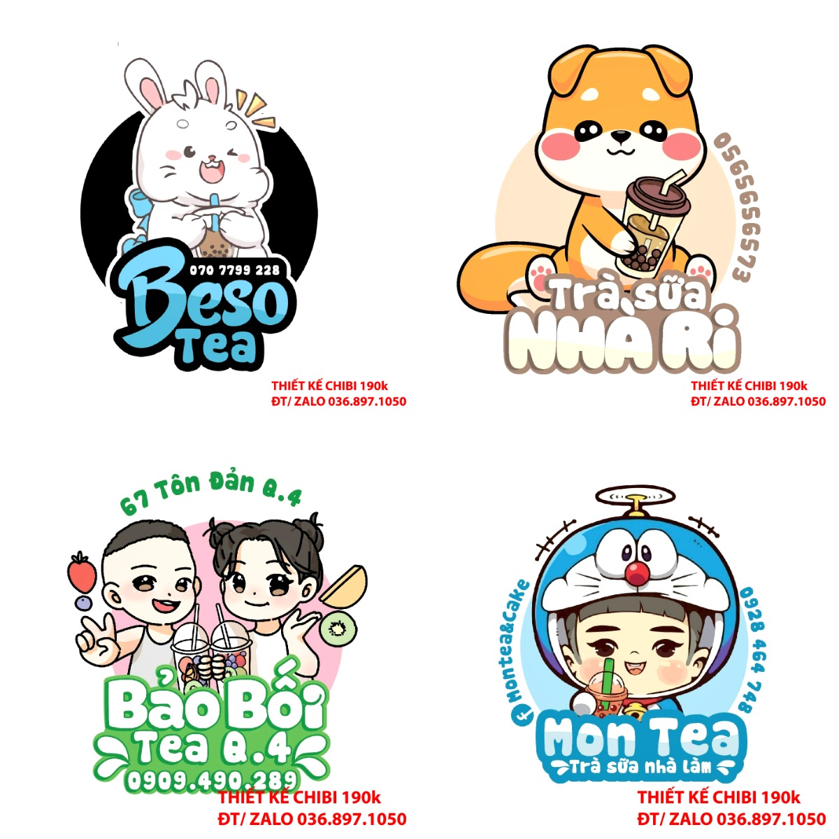 Thiết kế logo vẽ CHIBI trà sữa, chipi ăn vặt 190k cute hoạt hình người