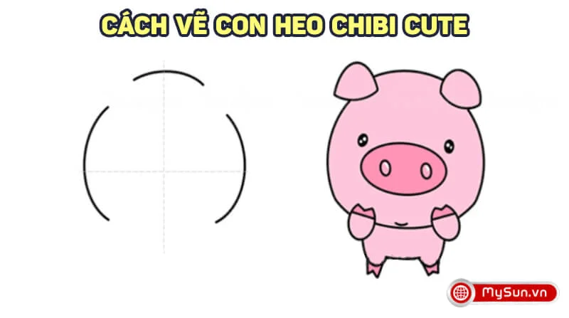 Cách vẽ hình ảnh hoạt hình con heo (lợn) mập chibi cute dễ thương – Bài 14